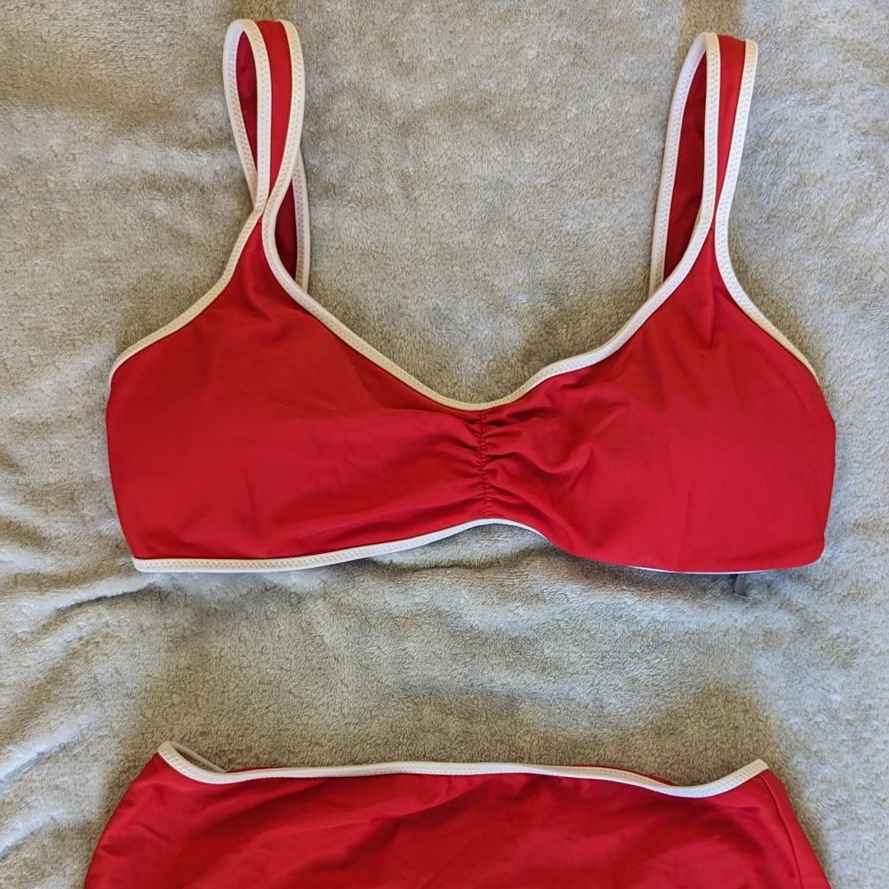 Aerie red bikini swimsuit (scoop top, hi-rise bottoms)